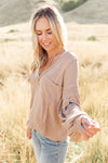 Bellissimo Draped V-Neck Sweater in Mocha