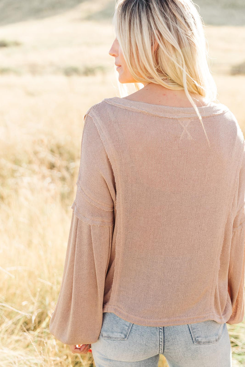 Bellissimo Draped V-Neck Sweater in Mocha