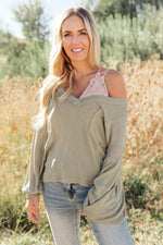 Bellissimo Draped V-Neck Sweater in Olive