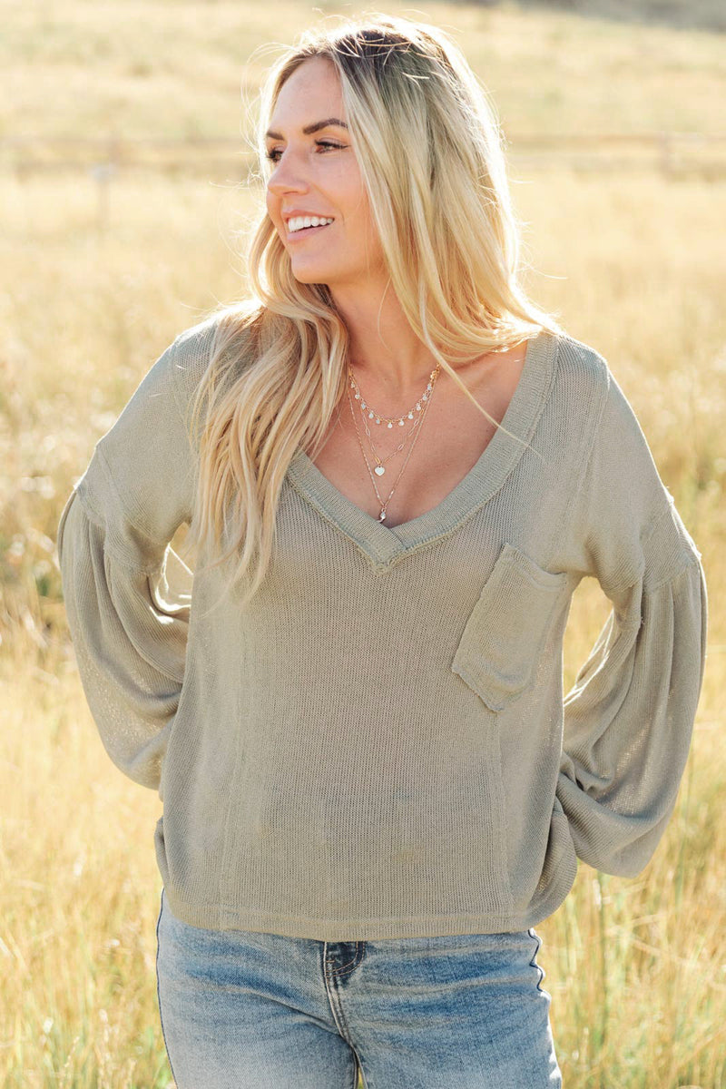 Bellissimo Draped V-Neck Sweater in Olive