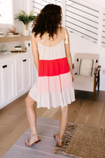 Color Block Ruffles Midi Dress In Pink