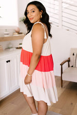 Color Block Ruffles Midi Dress In Pink