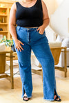 Risen Caitlin High Rise Split Hem Straight Jeans