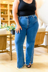 Risen Caitlin High Rise Split Hem Straight Jeans