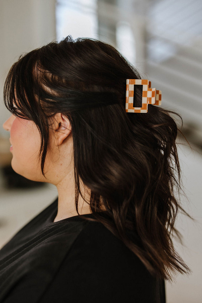 Checkered Claw Clip in Orange