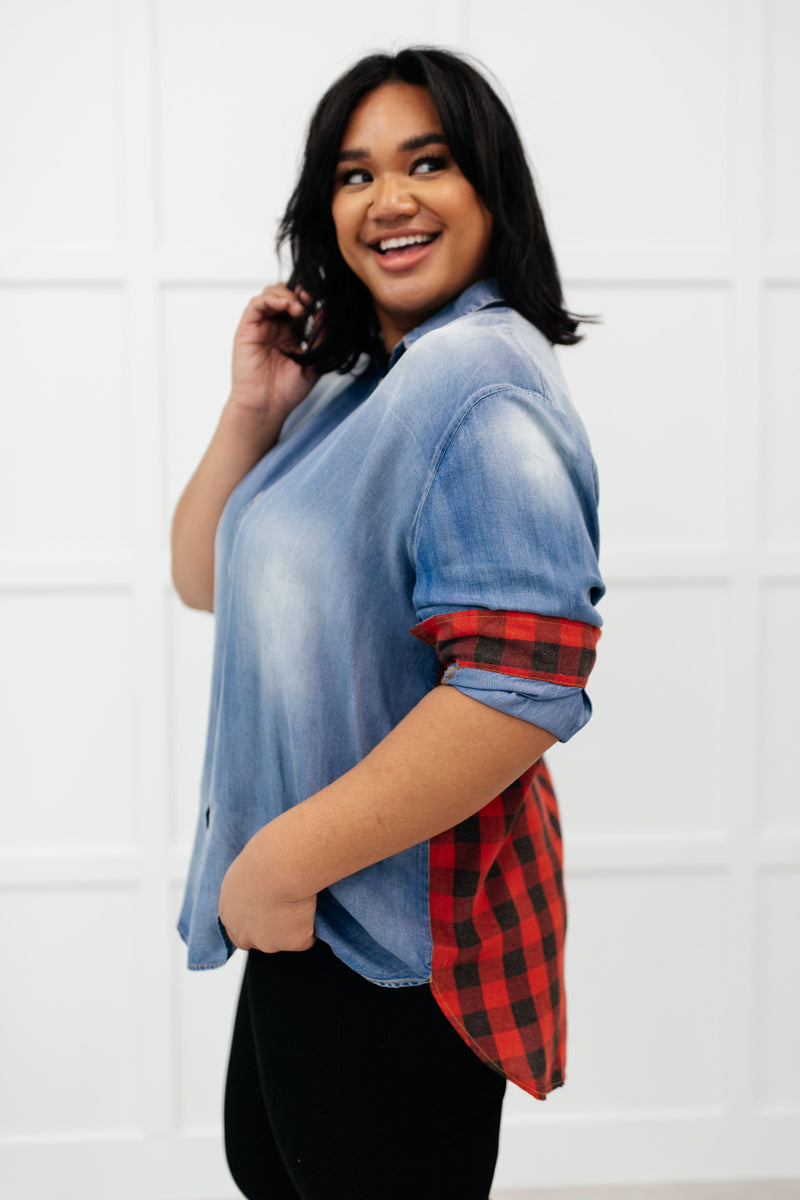 Checkered Denim Patch Shirt