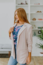 Chic In Pink Ruched 3/4 Sleeve Blazer