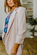 Chic In Pink Ruched 3/4 Sleeve Blazer