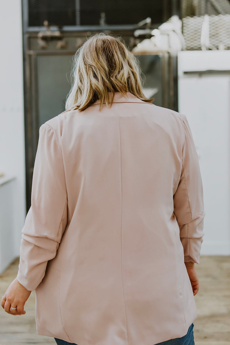 Chic In Pink Ruched 3/4 Sleeve Blazer