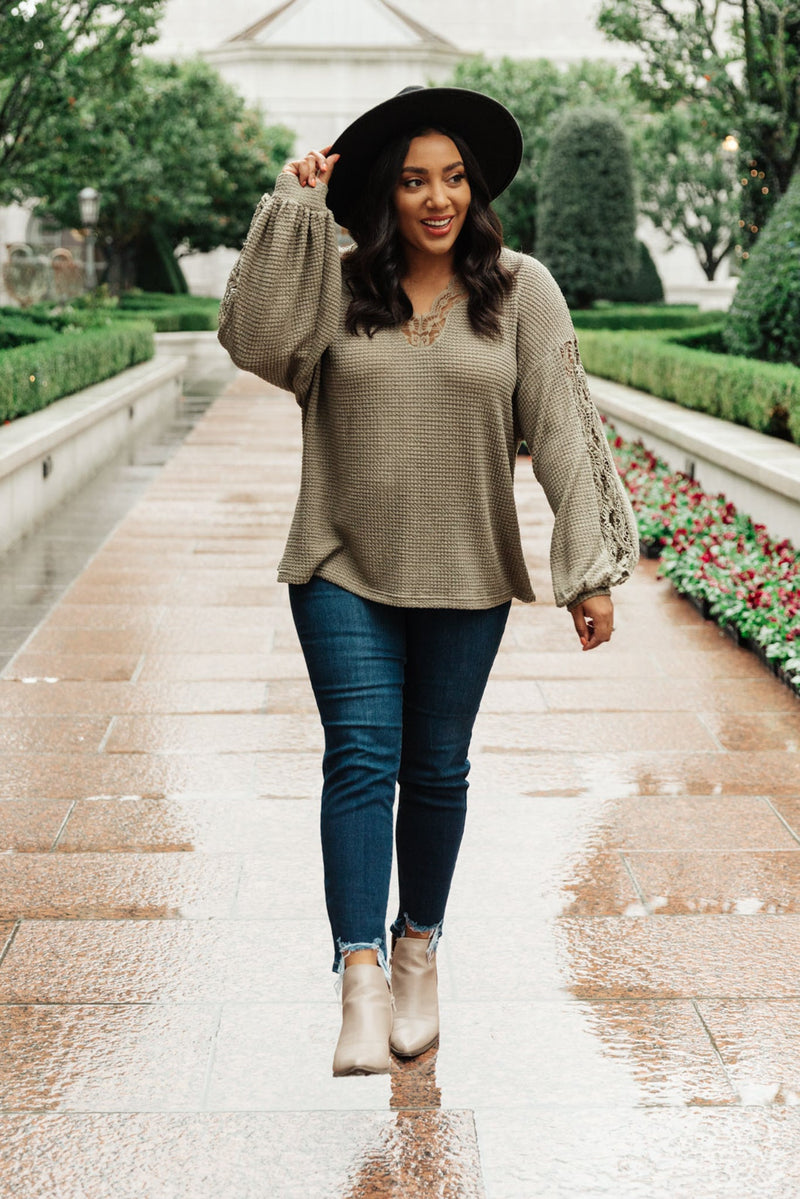 Lace & Drape Sweater in Olive