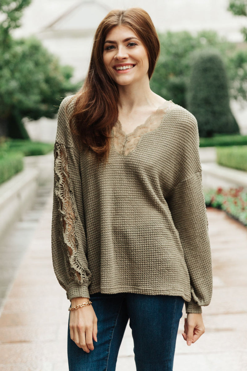 Lace & Drape Sweater in Olive