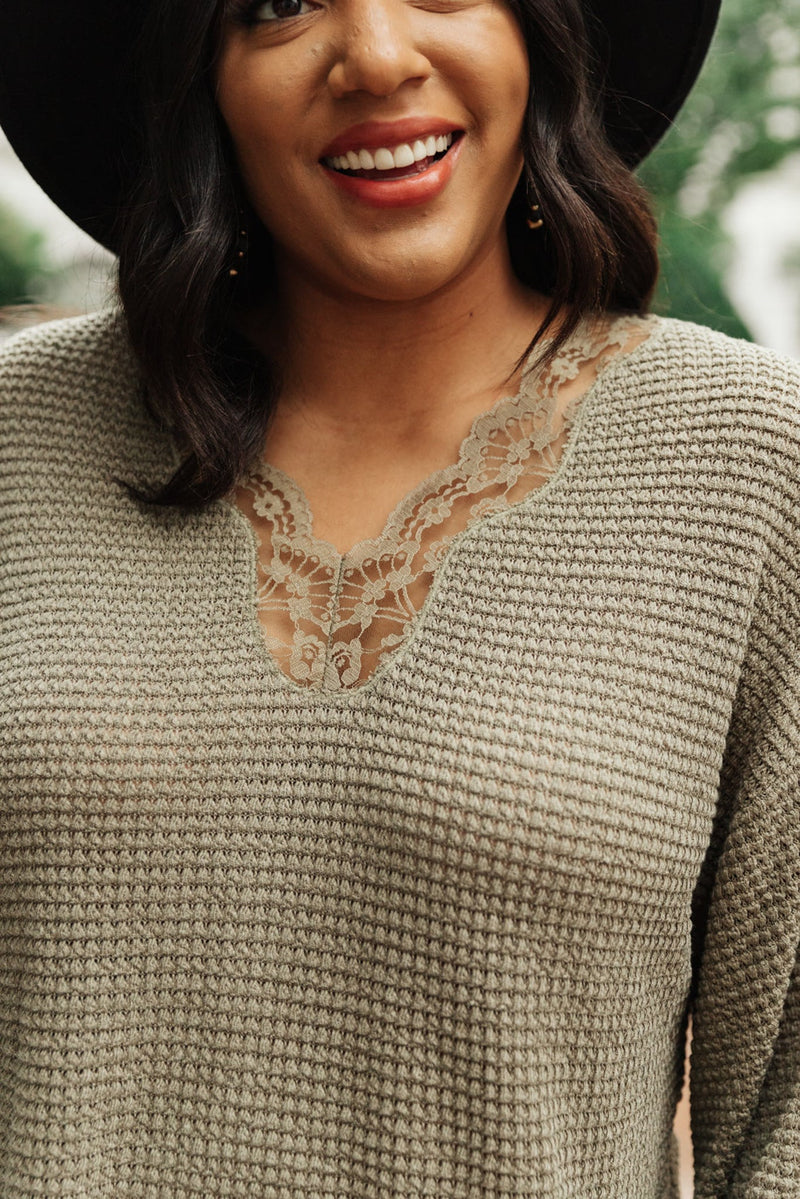 Lace & Drape Sweater in Olive