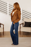 Clara Faux Suede Moto Jacket in Camel