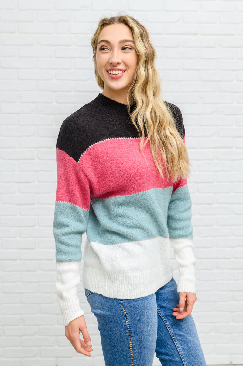 Color Blocked Striped Knit Sweater