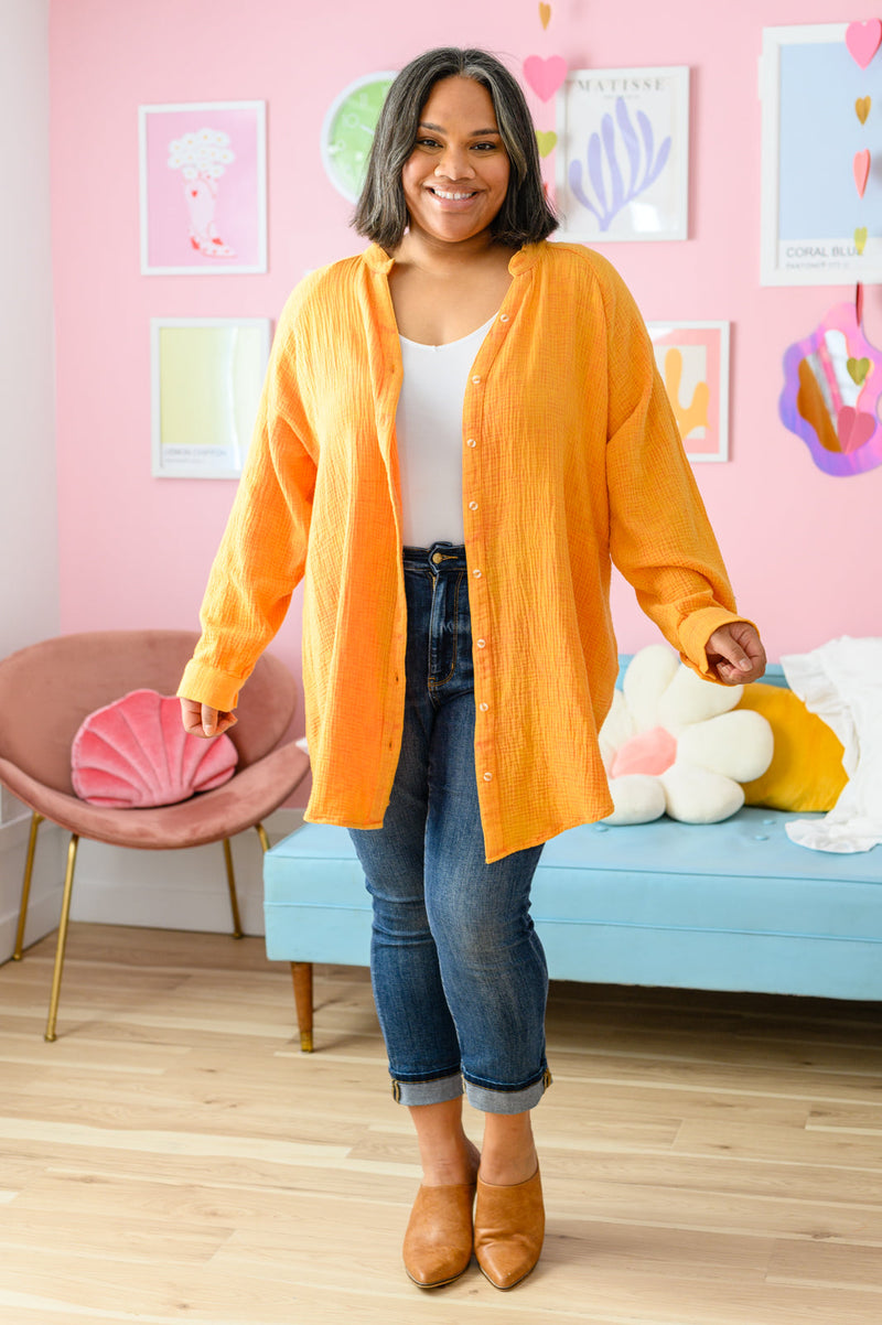 Corey Button Up Top in Tangerine