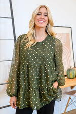 Coya Metallic Dot Tiered Blouse in Olive