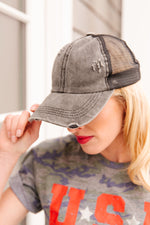 Criss Cross Ponytail Baseball Cap in Black