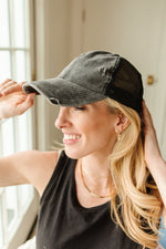 Criss Cross Ponytail Baseball Cap in Black