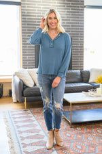 Waffle Love Thermal Top In Blue