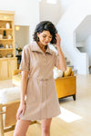 Darla Button Up Collared Dress in Taupe