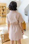 Darla Button Up Collared Dress in Taupe