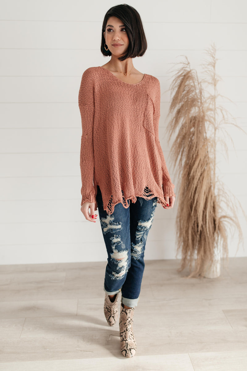 Distressed and Proud Sweater in Ginger