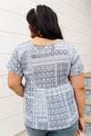 Faded Navy Folk Print Top