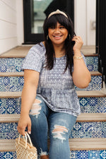 Faded Navy Folk Print Top