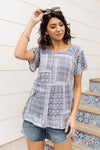 Faded Navy Folk Print Top