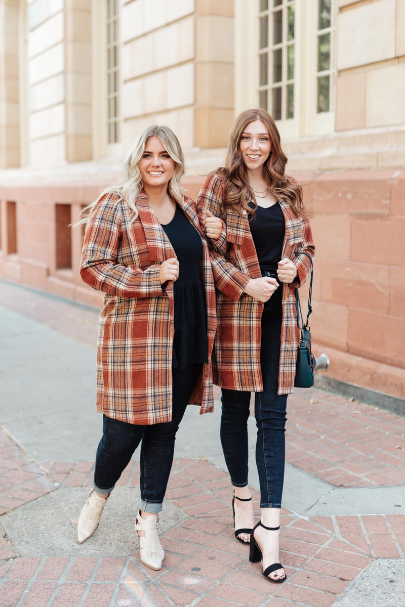 Fall In Love Plaid Jacket In Rust