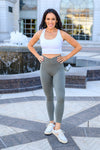 Feel The Groove Cross Front Leggings In Sage