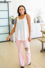 Judy Blue Feminine Flair Mid Rise Distressed Flares in Pastel Pink