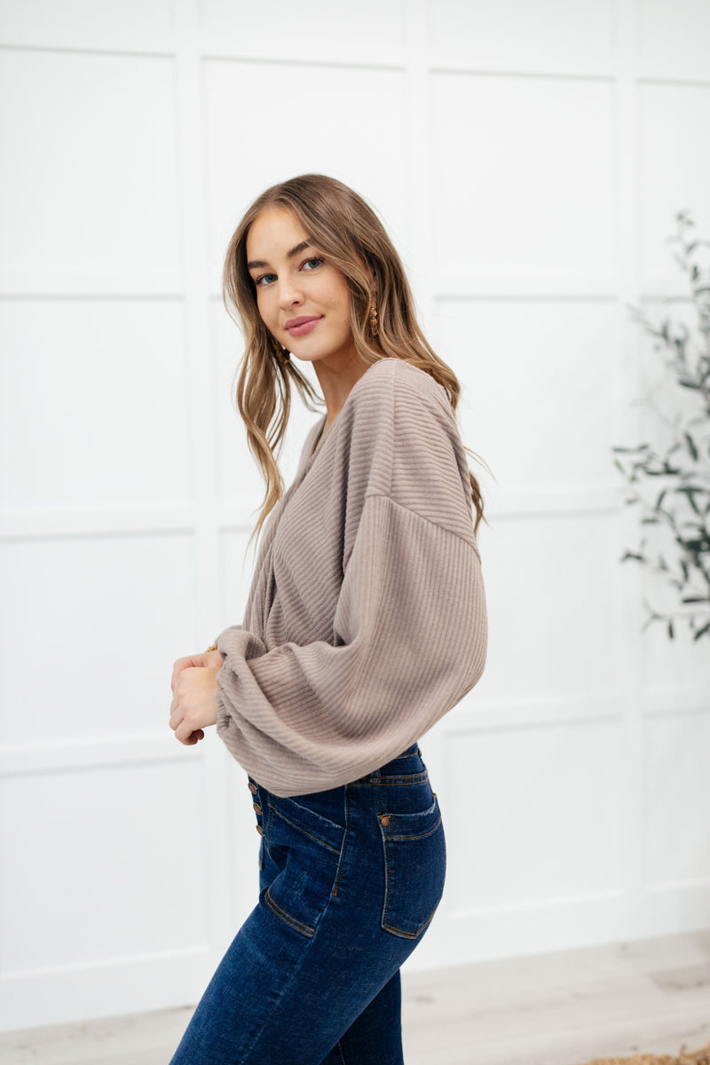 Flirty Feels Ribbed Top in Taupe