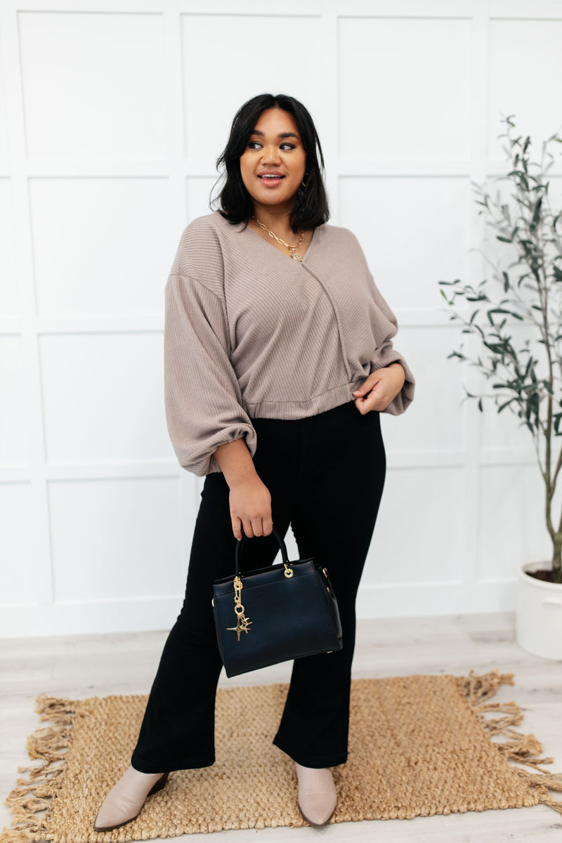 Flirty Feels Ribbed Top in Taupe