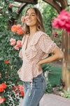 Folksong Floral Top in Coral