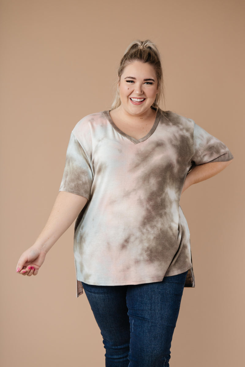 Forgotten Dreams Tie Dye Top In Taupe