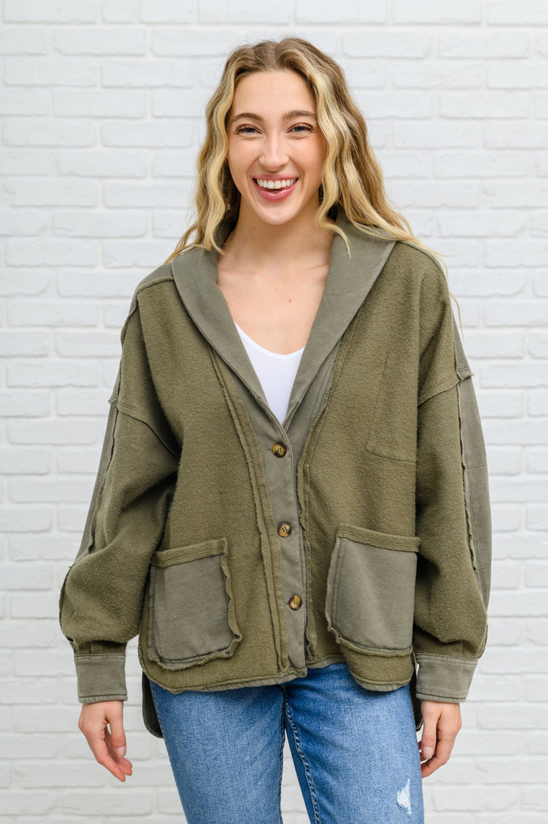 French Terry Mineral Wash Jacket In Olive