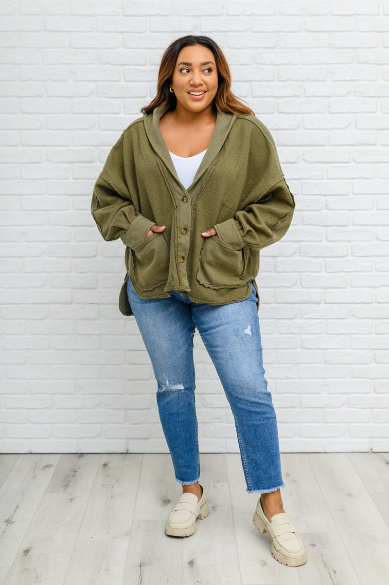 French Terry Mineral Wash Jacket In Olive