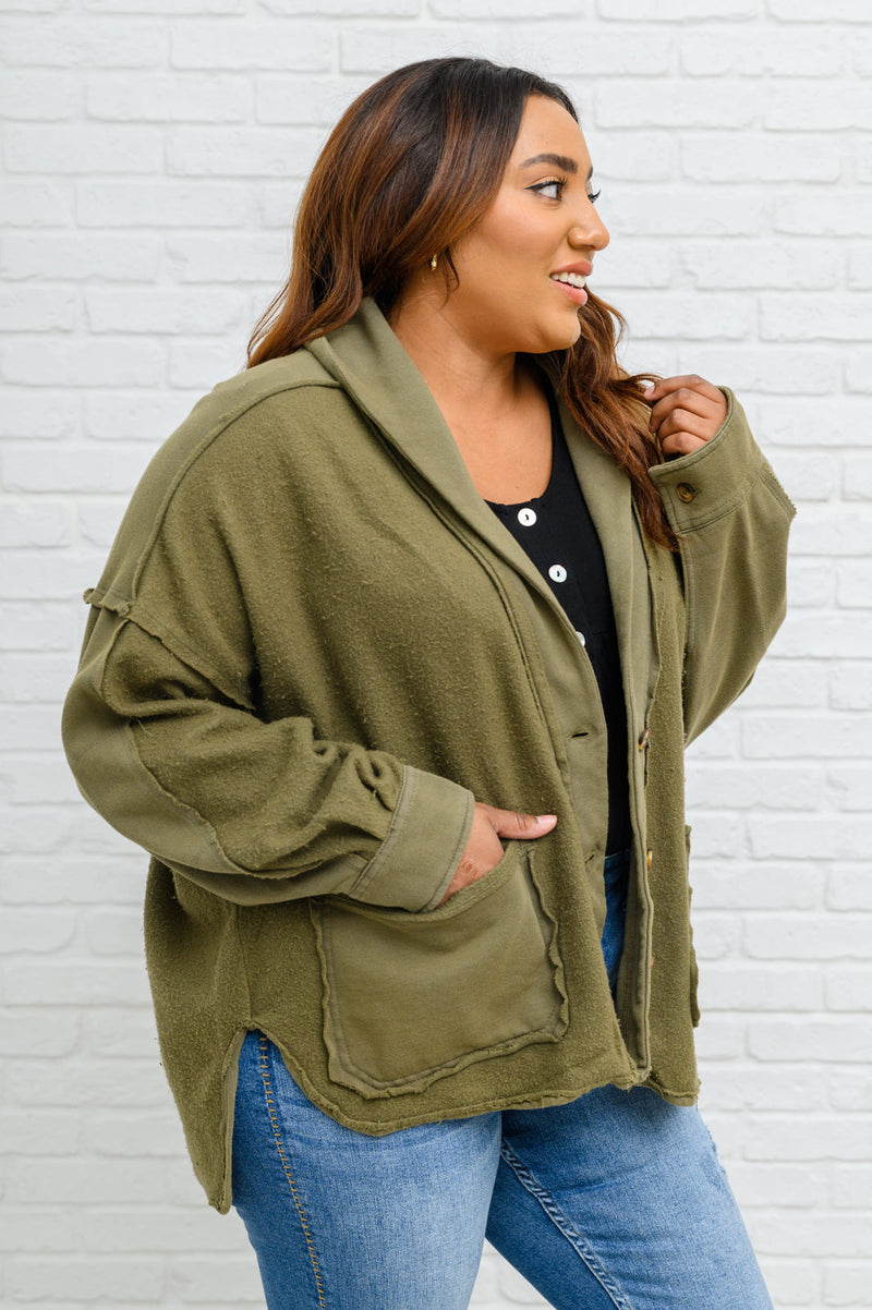 French Terry Mineral Wash Jacket In Olive