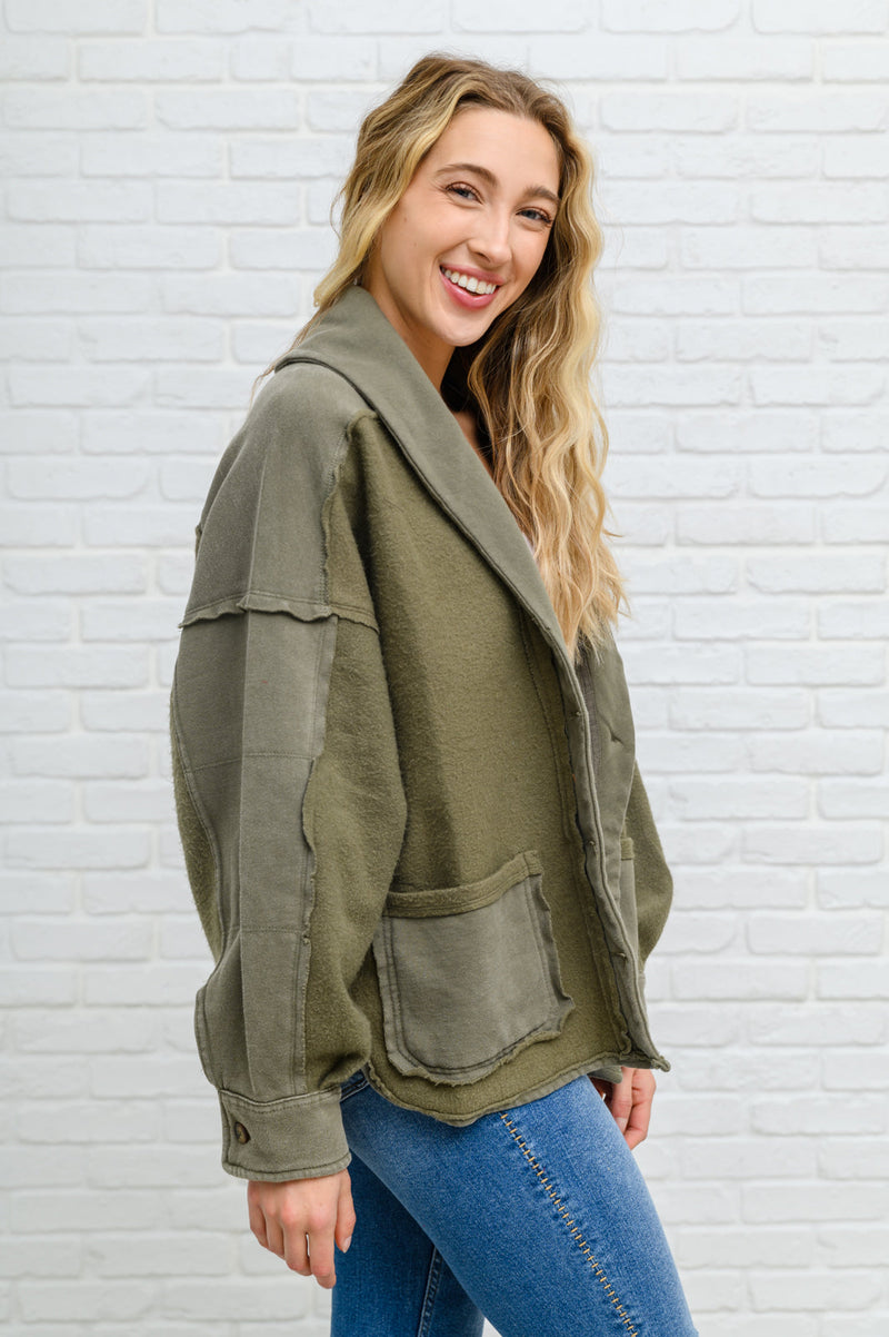 French Terry Mineral Wash Jacket In Olive