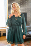 Front And Center Balloon Sleeve Dress in Green