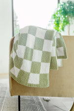 Fuzzy For Days Checkered Blanket In Sage