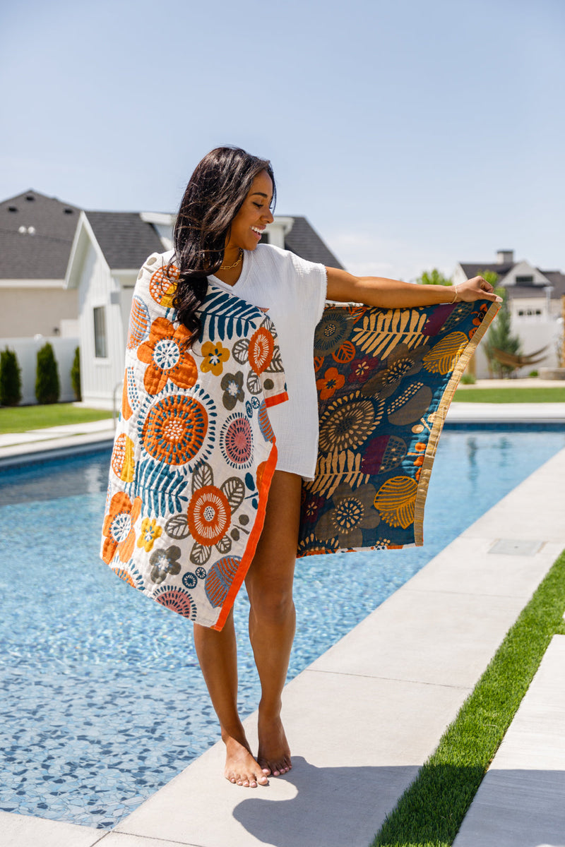 PREORDER: Luxury Beach Towel in Bright Retro Floral