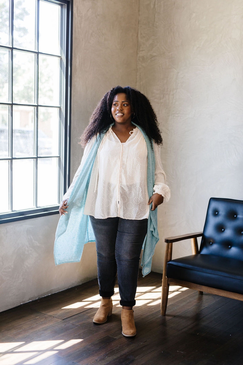 Gauzy Bohemian Cardi Vest In Sage