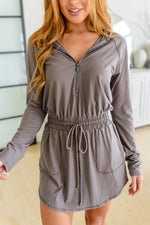 Getting Out Long Sleeve Hoodie Romper in Smoky Grey