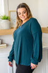 Gimme Comfort V Neck Knit Top In Hunter Green