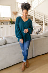 Gimme Comfort V Neck Knit Top In Hunter Green