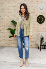 Green Tea Button Up Long Sleeve Top in Olive