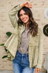 Green Tea Button Up Long Sleeve Top in Olive