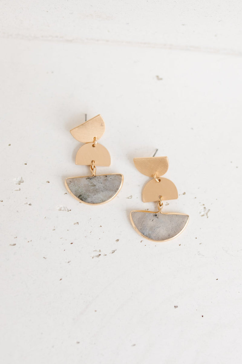 Half Moon Modern Stone Earrings in Gray